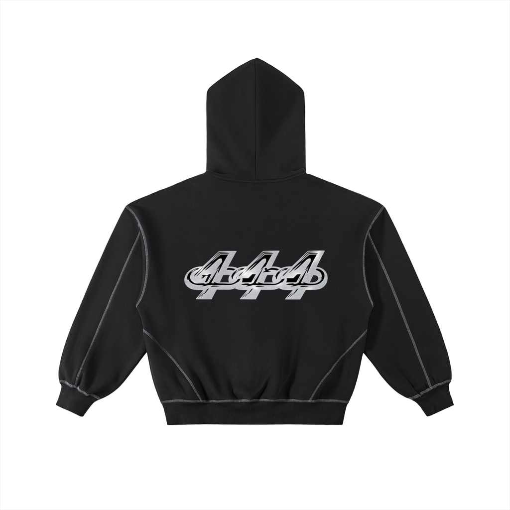 Contrast-Stitched Boxy Fleece Zip Hoodie