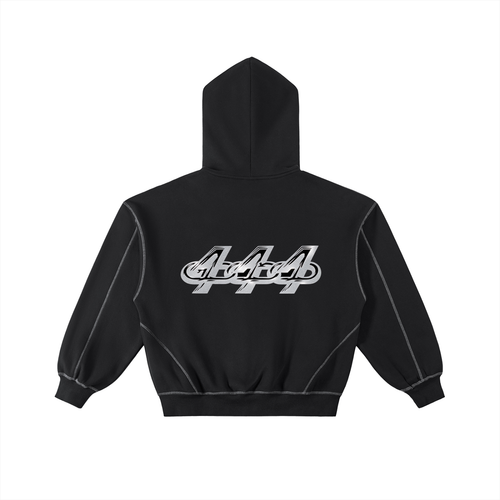 Contrast-Stitched Boxy Fleece Zip Hoodie